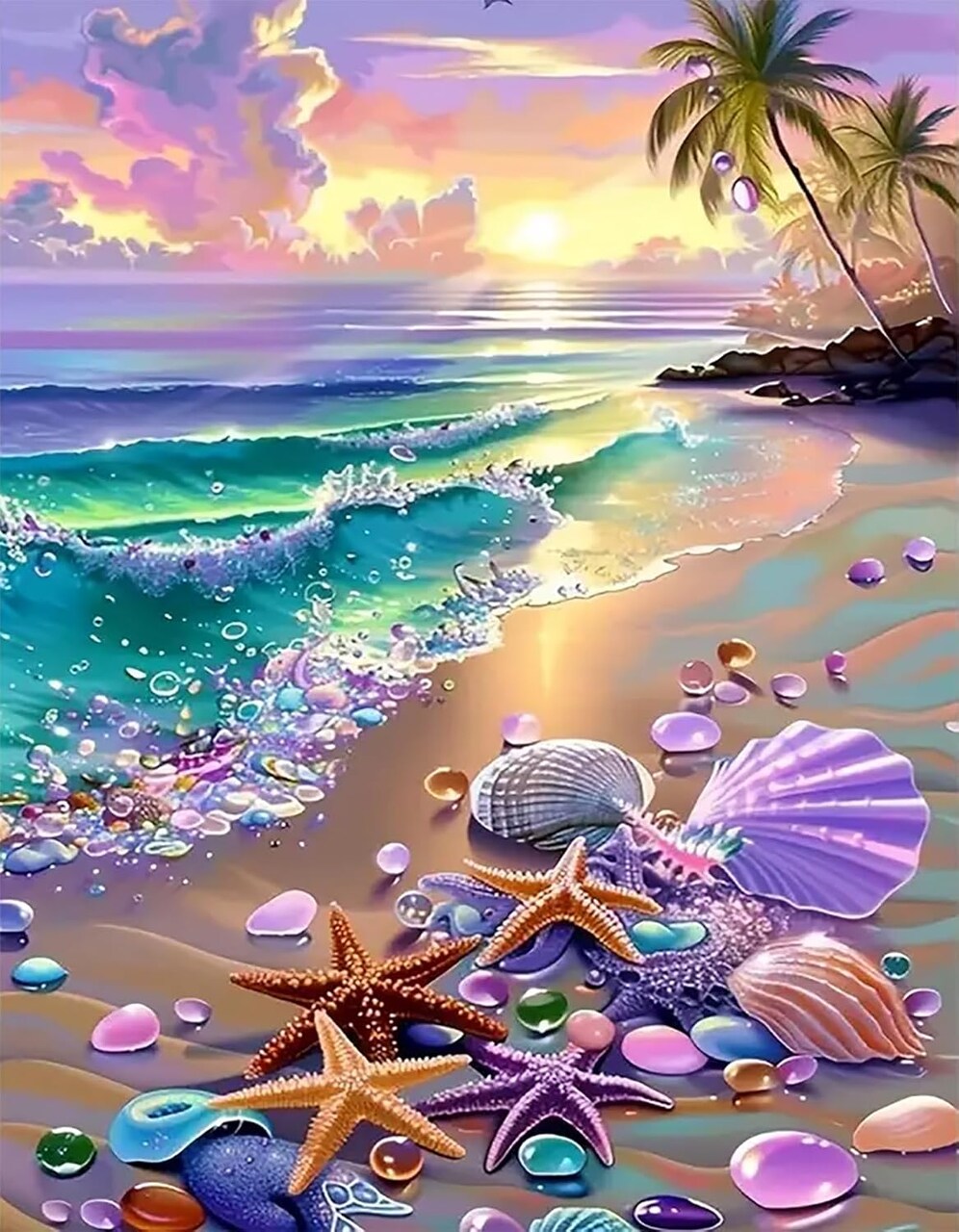 5D Diamond Painting Kits for Adults Beginners, Beach Shells Diamond Art, DIY Full Round Drill Diamond Dot Gem Art Kits for Adults